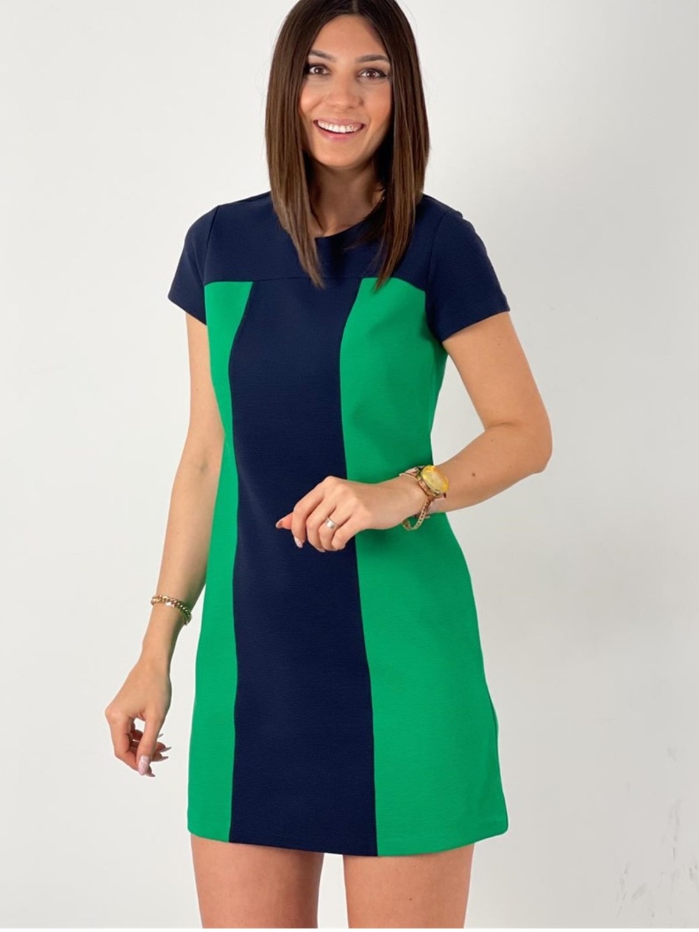 Boden Navy and Green Panel Shift Dress
